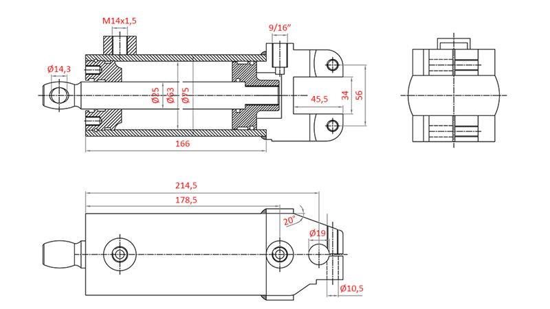 Cilindru servodirectie pentru Massey Ferguson cod OEM 1605121M91, 1605121M92, 532193M91, 3773711M91